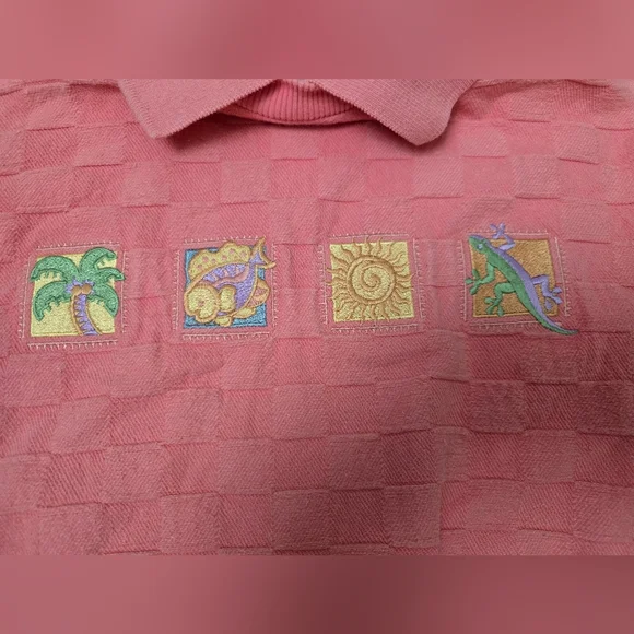 VTG Crazy Shirt Hawaii Collared Sweatshirt Pink Coral Textured Womens Size Med - Picture 9 of 9